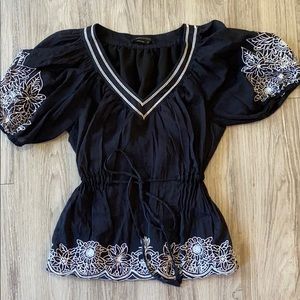 BCBGMaxAzria black embroidered peasant blouse SM